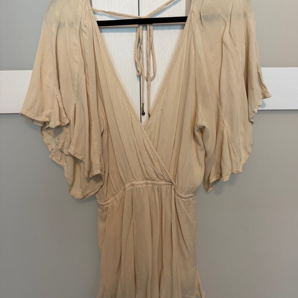 Free People Nerea Open Back Romper Playsuit Womens Small Beige Boho